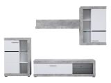 Parete Attrezzata Bianco Grigio Cemento 10 Ripiani 3 Ante 266.5x41.5x186h cm, Ripiani in Vetro - Dongo
