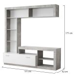 Parete Attrezzata Bianco Grigio Cemento 7 Ripiani 10 Vani 170.5x41.5x170.5h cm, Un'anta - Moggio