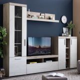 Parete Attrezzata Bianco Larice Marrone Rovere Nodi Modulabile 14 Ripiani 262x35x195h cm, Cassetti - Oggiono
