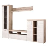 Parete Attrezzata Bianco Larice Marrone Rovere Nodi Modulabile 14 Ripiani 262x35x195h cm, Cassetti - Oggiono