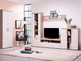 Parete Attrezzata Bianco Larice Marrone Rovere Nodi Modulabile 14 Ripiani 262x35x195h cm, Cassetti - Oggiono