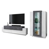 Parete Attrezzata Bianco Lucido Grigio Ardesia Modulabile 7 Ripiani, 14 Vani Made in Italy - Maja
