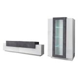 Parete Attrezzata Bianco Lucido Grigio Ardesia Modulabile 7 Ripiani, 14 Vani Made in Italy - Maja