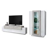 Parete Attrezzata Bianco Lucido Grigio Cemento Modulabile 7 Ripiani, 14 Vani Made in Italy - Maja