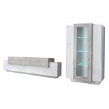Parete Attrezzata Bianco Lucido Grigio Cemento Modulabile 7 Ripiani, 14 Vani Made in Italy - Maja
