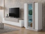 Parete Attrezzata Bianco Lucido Grigio Cemento Modulabile 7 Ripiani, 14 Vani Made in Italy - Maja