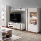 Parete Attrezzata Bianco Lucido Marrone Rovere Modulabile 8 Ripiani, 11 Vani - Kanazala
