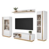 Parete Attrezzata Bianco Lucido Marrone Rovere Modulabile 8 Ripiani, 11 Vani - Kanazala