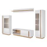 Parete Attrezzata Bianco Lucido Marrone Rovere Modulabile 8 Ripiani, 11 Vani - Kanazala