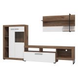 Parete Attrezzata Bianco Marrone Noce Modulabile 10 Ripiani 263x40x162.5h cm, 3 Ante - Dueville