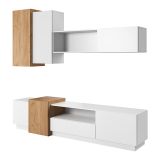 Parete Attrezzata Bianco Marrone Rovere Modulabile 8 Ripiani, 13 Vani - Kamolofa