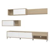 Parete Attrezzata Bianco Opaco Marrone Rovere 7 Ripiani un Cassetto 234x40x176h cm, Modulabile - Elice