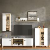 Parete Attrezzata Bianco Opaco Marrone Rovere Modulabile 7 Ripiani 260x40x183h cm, 10 Vani - Albese