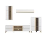 Parete Attrezzata Bianco Opaco Marrone Rovere Modulabile 7 Ripiani 260x40x183h cm, 10 Vani - Albese