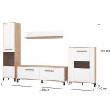 Parete Attrezzata Bianco Opaco Marrone Rovere Nodi Modulabile 8 Ripiani 299x40x192.5h cm, 10 Vani - Cimbergo