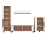 Parete Attrezzata Bianco Opaco Marrone Rovere Nodi Modulabile 8 Ripiani 299x40x192.5h cm, 10 Vani - Cimbergo
