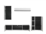 Parete Attrezzata Bianco Opaco Nero Modulabile 7 Ripiani 264x41.5x182h cm, 4 Ante - Ozzero