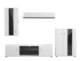 Parete Attrezzata Bianco Opaco Nero Modulabile 7 Ripiani 264x41.5x182h cm, 4 Ante - Ozzero