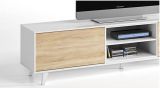 Parete attrezzata Buffalo, Mobile da soggiorno porta TV, Composizione per salotto con pensile, 180x41h51 cm, Bianco e Rovere