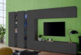 Parete attrezzata Carmelo, Set salotto porta TV a 5 ante, Mobile soggiorno multiuso, 100% Made in Italy, cm 340x30h180, Antracite