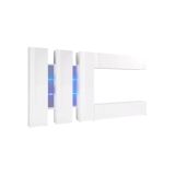 Parete attrezzata Carmelo, Set salotto porta TV a 5 ante, Mobile soggiorno multiuso, 100% Made in Italy, cm 340x30h180, Bianco lucido