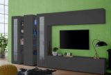 Parete attrezzata Clemente, Set salotto porta TV a 5 ante, Mobile soggiorno multiuso, 100% Made in Italy, cm 340x30h180, Antracite