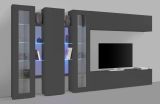 Parete attrezzata Clemente, Set salotto porta TV a 5 ante, Mobile soggiorno multiuso, 100% Made in Italy, cm 340x30h180, Antracite