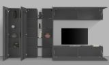 Parete attrezzata Clemente, Set salotto porta TV a 5 ante, Mobile soggiorno multiuso, 100% Made in Italy, cm 340x30h180, Antracite