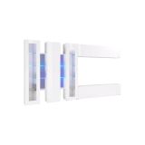 Parete attrezzata Clemente, Set salotto porta TV a 5 ante, Mobile soggiorno multiuso, 100% Made in Italy, cm 340x30h180, Bianco lucido