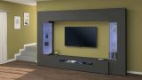 Parete attrezzata Clementino, Set salotto porta TV a 6 ante, Mobile soggiorno multiuso con luce LED, 100% Made in Italy, cm 290x40h191, Antracite