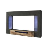 Parete attrezzata Clementino, Set salotto porta TV a 6 ante, Mobile soggiorno multiuso con luce LED, 100% Made in Italy, cm 290x40h191, Antracite e Acero