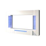 Parete attrezzata Clementino, Set salotto porta TV a 6 ante, Mobile soggiorno multiuso con luce LED, 100% Made in Italy, cm 290x40h191, Bianco lucido