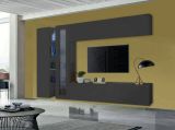 Parete attrezzata Costante, Set salotto porta TV a 4 ante, Mobile soggiorno multiuso, 100% Made in Italy, cm 280x30x180, Antracite