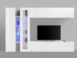 Parete attrezzata Costante, Set salotto porta TV a 4 ante, Mobile soggiorno multiuso, 100% Made in Italy, cm 280x30x180, Bianco lucido