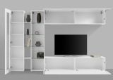 Parete attrezzata Costante, Set salotto porta TV a 4 ante, Mobile soggiorno multiuso, 100% Made in Italy, cm 280x30x180, Bianco lucido