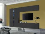 Parete attrezzata Costanzo, Set salotto porta TV a 4 ante, Mobile soggiorno multiuso, 100% Made in Italy, cm 280x30x180, Antracite