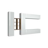 Parete attrezzata Danilo, Set salotto porta TV a 4 ante, Mobile soggiorno multiuso, 100% Made in Italy, cm 280x30h180, Bianco lucido e Acero