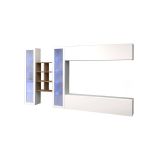 Parete attrezzata Demetrio, Set salotto porta TV a 4 ante, Mobile soggiorno multiuso, 100% Made in Italy, cm 280x30h180, Bianco lucido e Acero