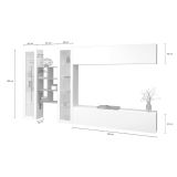 Parete attrezzata Demetrio, Set salotto porta TV a 4 ante, Mobile soggiorno multiuso, 100% Made in Italy, cm 280x30h180, Bianco lucido e Acero