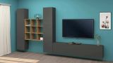 Parete attrezzata Denis, Set salotto porta TV a 3 ante, Mobile soggiorno multiuso, 100% Made in Italy, cm 270x30h180, Antracite e Acero