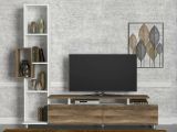 Parete attrezzata Derufin, Composizione soggiorno, Mobile salotto multiuso, Armadio porta TV, 160x30 h167 cm, Bianco e Noce