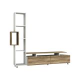 Parete attrezzata Derufin, Composizione soggiorno, Mobile salotto multiuso, Armadio porta TV, 160x30 h167 cm, Bianco e Noce