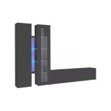 Parete attrezzata Dimitri, Set salotto porta TV a 3 ante, Mobile soggiorno multiuso con vetrina e luce LED, 100% Made in Italy, cm 280x30h180, Antracite