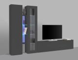 Parete attrezzata Dimitri, Set salotto porta TV a 3 ante, Mobile soggiorno multiuso con vetrina e luce LED, 100% Made in Italy, cm 280x30h180, Antracite
