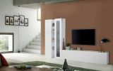 Parete attrezzata Dimitri, Set salotto porta TV a 3 ante, Mobile soggiorno multiuso con vetrina e luce LED, 100% Made in Italy, cm 280x30h180, Bianco lucido