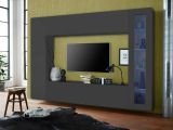 Parete attrezzata Donatello, Set salotto porta TV, Mobile soggiorno multiuso con vetrina e luce LED, 100% Made in Italy, cm 260x30h180, Antracite