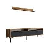 Parete attrezzata Edasich, Set da soggiorno modulabile, Mobile salotto multiuso, Armadio porta TV moderno, 180x35h47 cm, Noce e Antracite