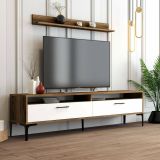 Parete attrezzata Edasich, Set da soggiorno modulabile, Mobile salotto multiuso, Armadio porta TV moderno, 180x35h47 cm, Noce e Bianco