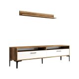 Parete attrezzata Edasich, Set da soggiorno modulabile, Mobile salotto multiuso, Armadio porta TV moderno, 180x35h47 cm, Noce e Bianco