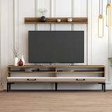 Parete attrezzata Edasich, Set da soggiorno modulabile, Mobile salotto multiuso, Armadio porta TV moderno, 180x35h47 cm, Noce e Bianco